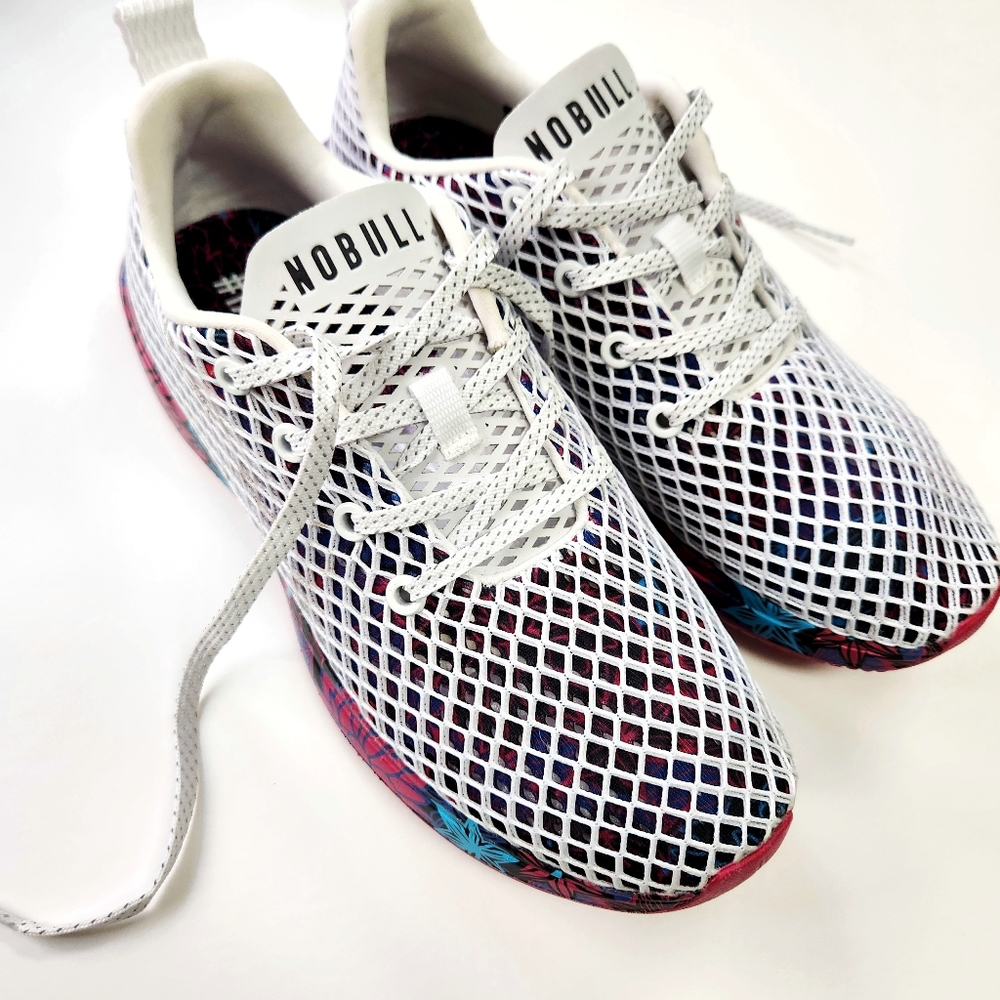 NOBULL White Succulent Mesh Runner White and Floral Sneakers